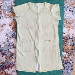 Vintage 1980s CHARTER CLUB Green White Polkadot Zippered House Coat L Dress GUC